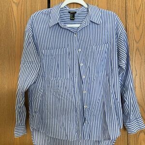Forever 21 Navy and White Striped Button Down Shirt
